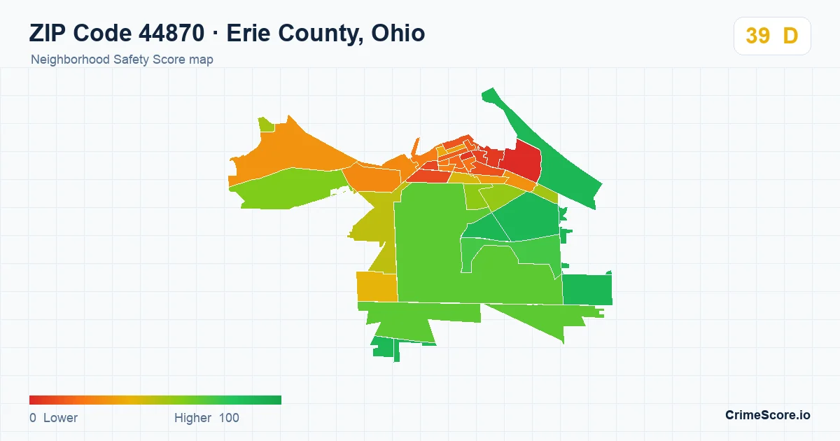 ZIP Code 44870 in Erie County, Ohio neighborhood Safety Score map