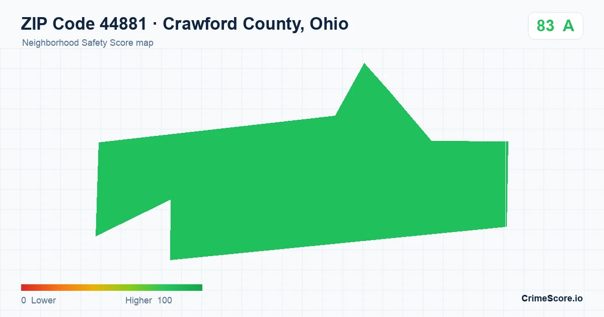 ZIP Code 44881 in Crawford County, Ohio neighborhood Safety Score map