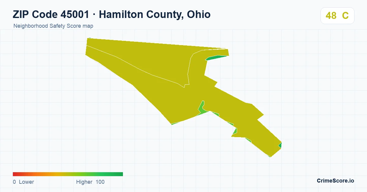 ZIP Code 45001 in Hamilton County, Ohio neighborhood Safety Score map
