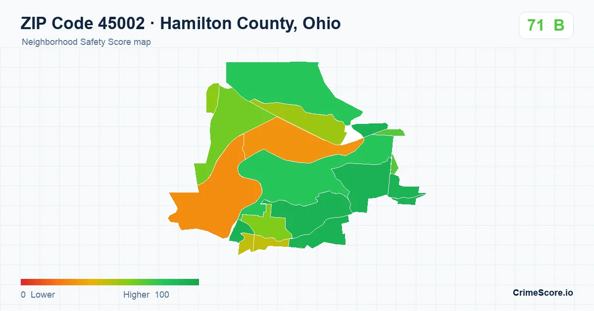 ZIP Code 45002 in Hamilton County, Ohio neighborhood Safety Score map