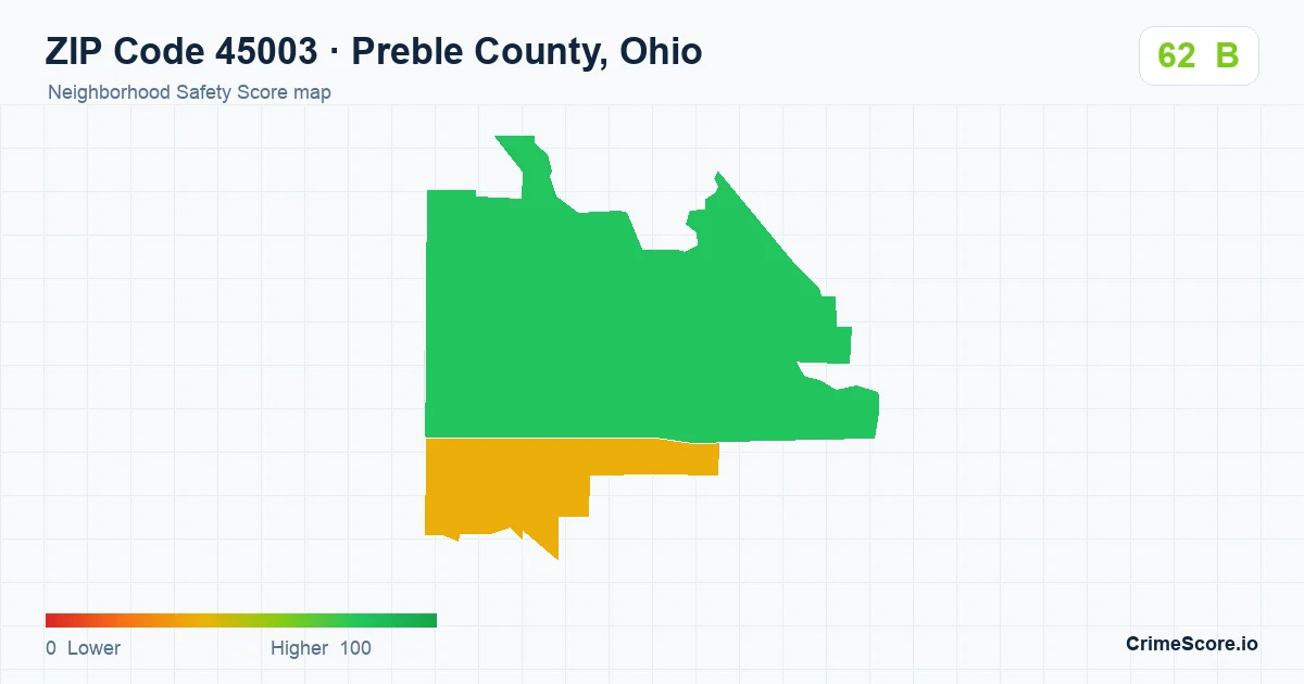 ZIP Code 45003 in Preble County, Ohio neighborhood Safety Score map
