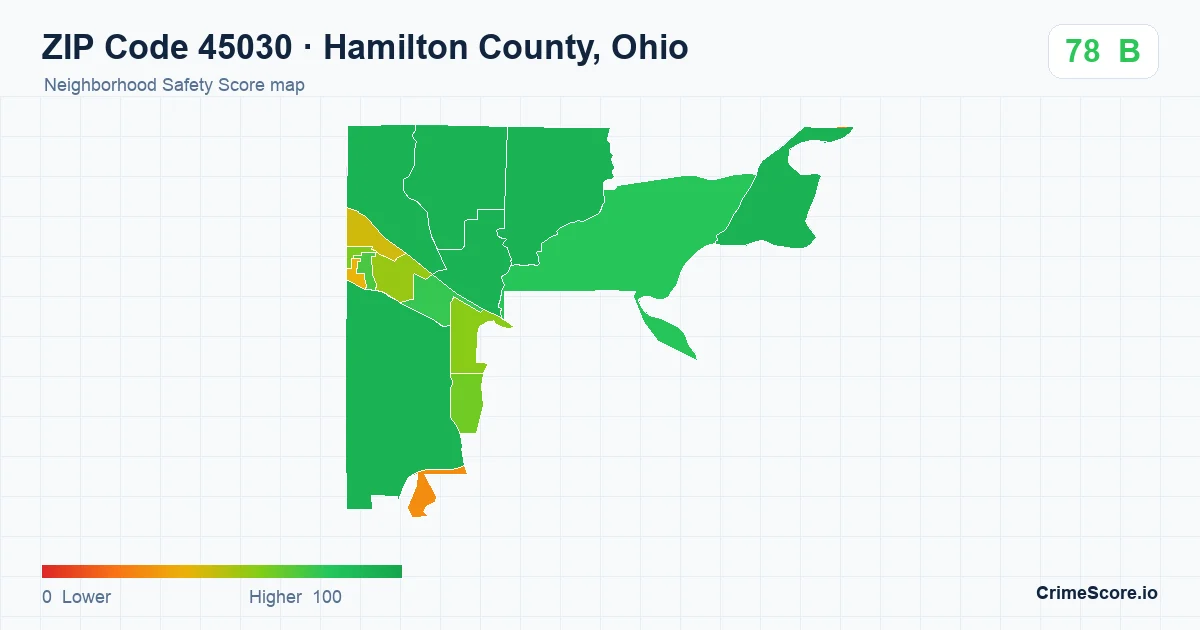 ZIP Code 45030 in Hamilton County, Ohio neighborhood Safety Score map