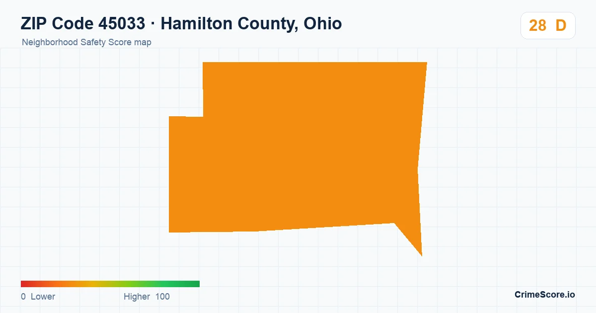 ZIP Code 45033 in Hamilton County, Ohio neighborhood Safety Score map