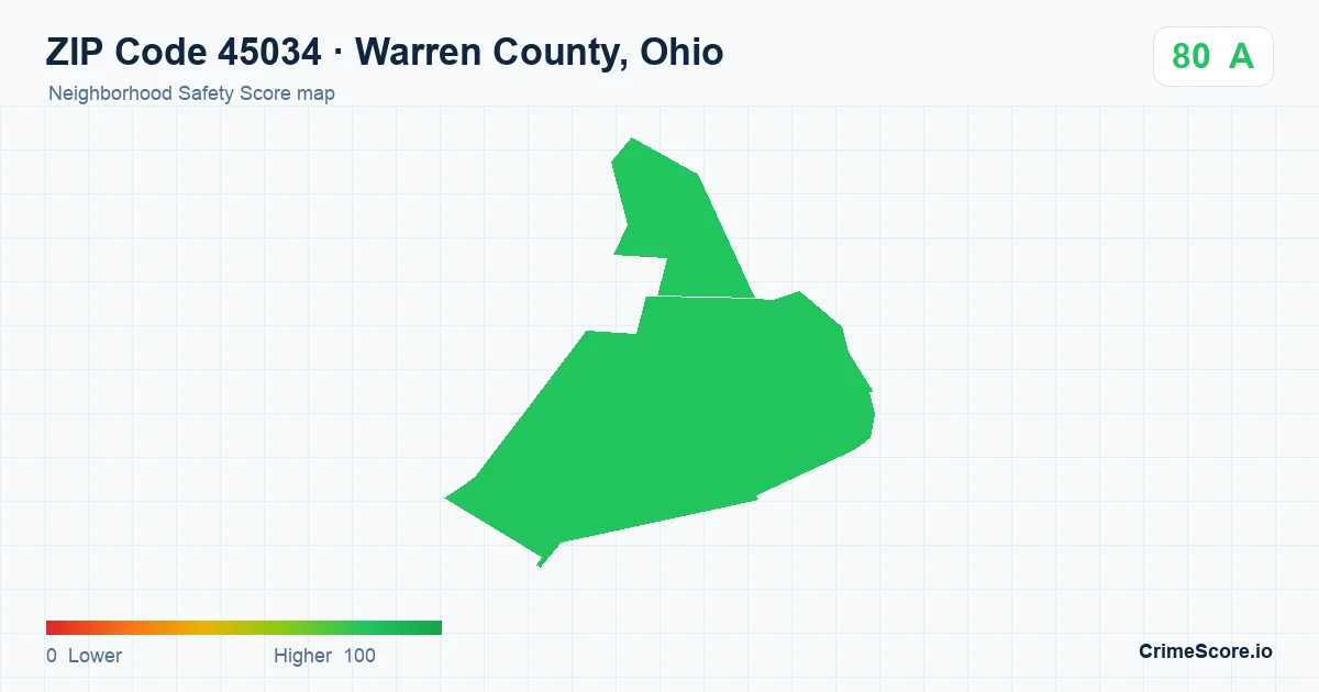 ZIP Code 45034 in Warren County, Ohio neighborhood Safety Score map