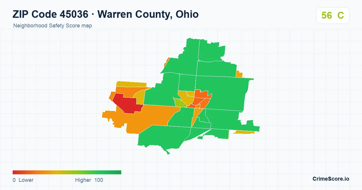 ZIP Code 45036 in Warren County, Ohio neighborhood Safety Score map