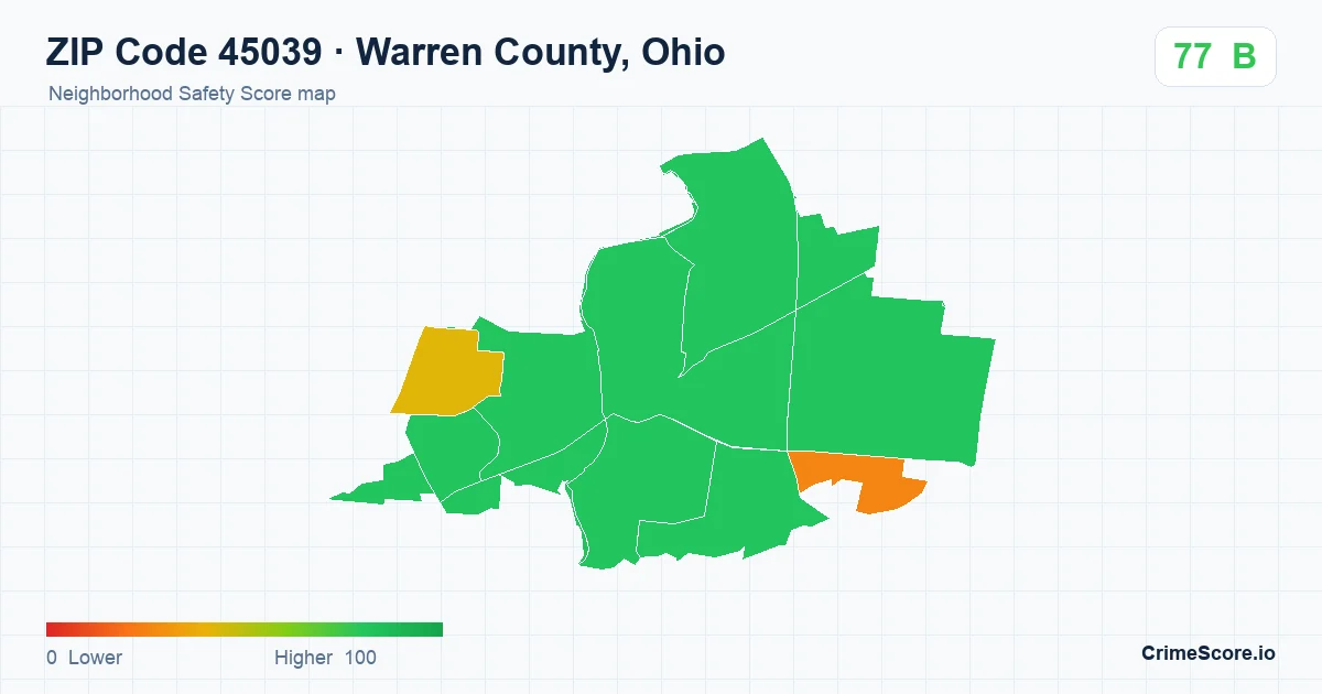 ZIP Code 45039 in Warren County, Ohio neighborhood Safety Score map