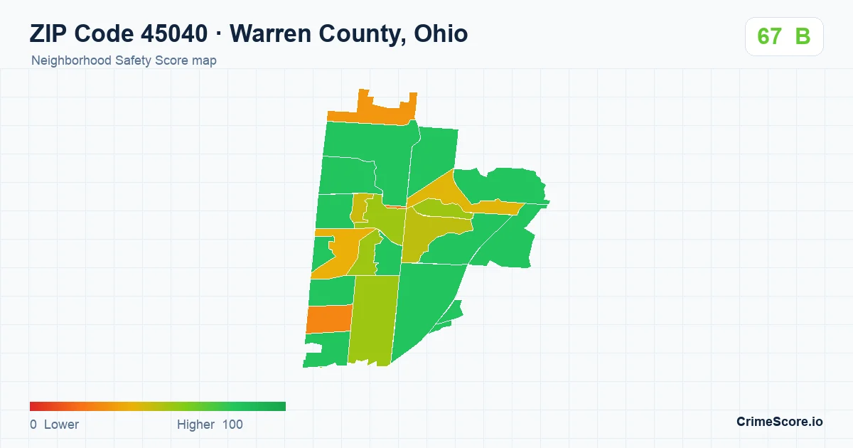 ZIP Code 45040 in Warren County, Ohio neighborhood Safety Score map