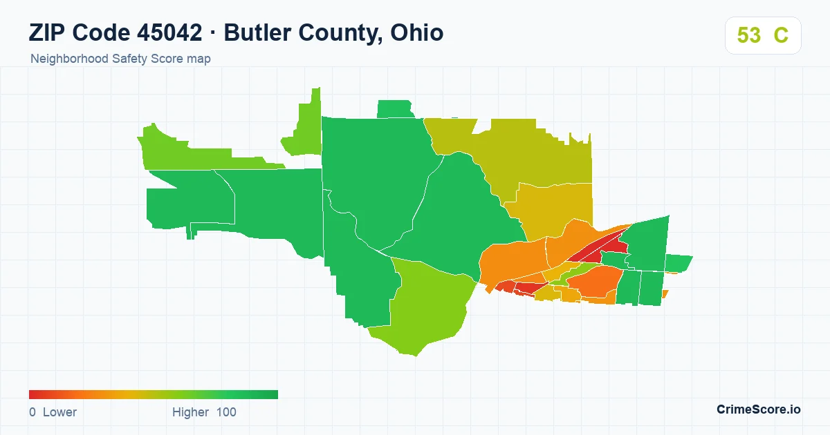 ZIP Code 45042 in Butler County, Ohio neighborhood Safety Score map