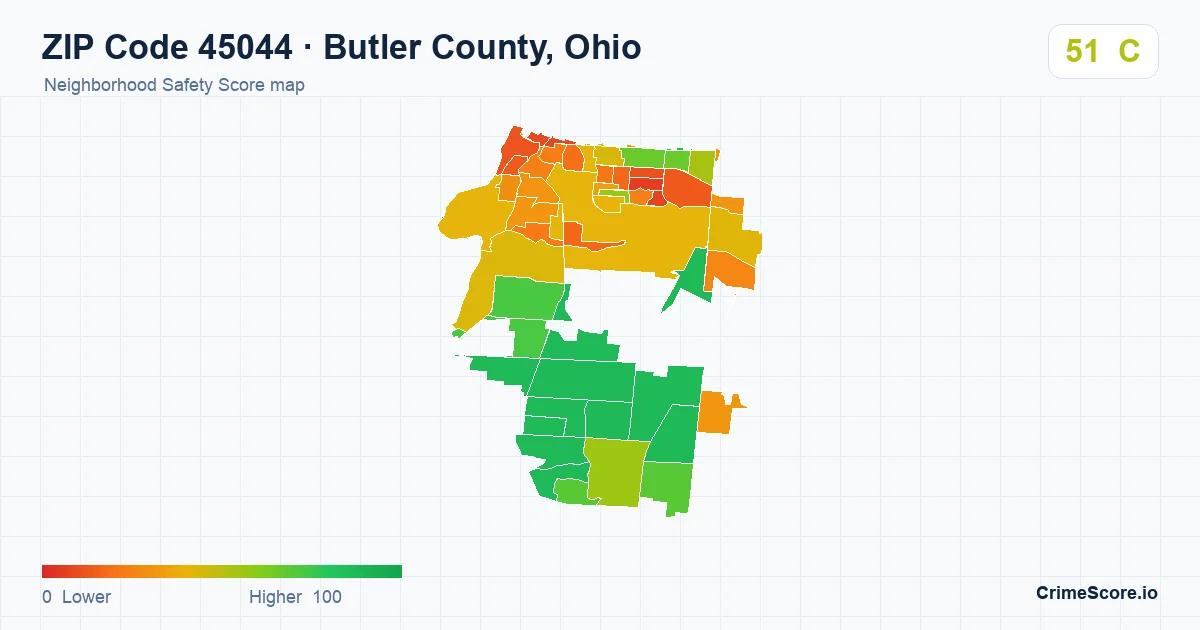 ZIP Code 45044 in Butler County, Ohio neighborhood Safety Score map
