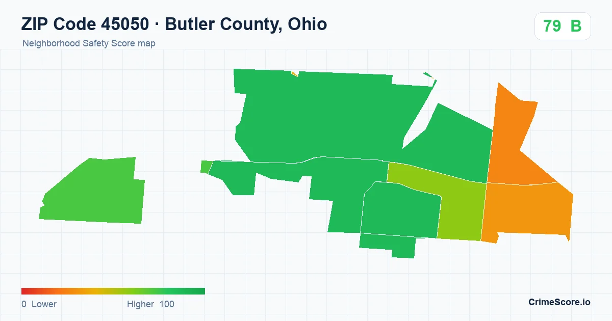ZIP Code 45050 in Butler County, Ohio neighborhood Safety Score map
