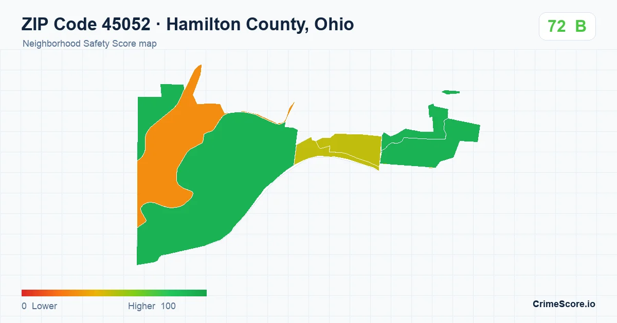 ZIP Code 45052 in Hamilton County, Ohio neighborhood Safety Score map
