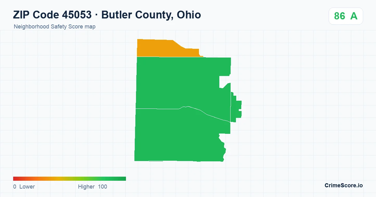ZIP Code 45053 in Butler County, Ohio neighborhood Safety Score map