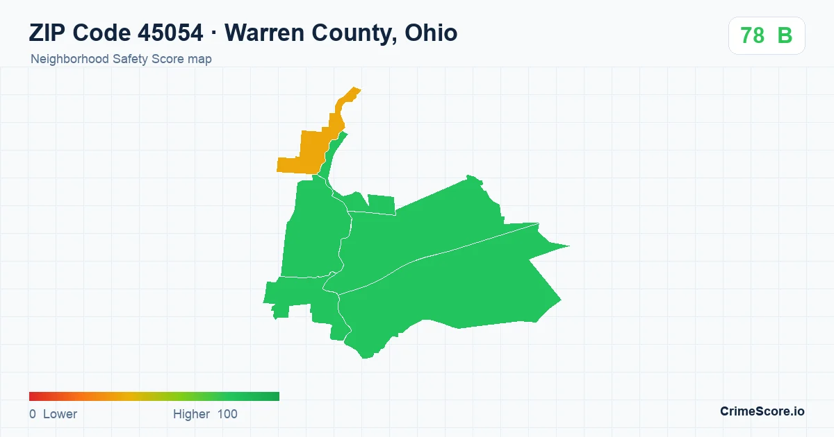 ZIP Code 45054 in Warren County, Ohio neighborhood Safety Score map