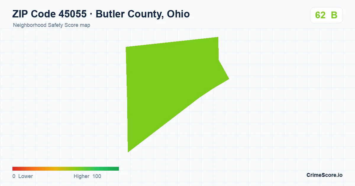 ZIP Code 45055 in Butler County, Ohio neighborhood Safety Score map