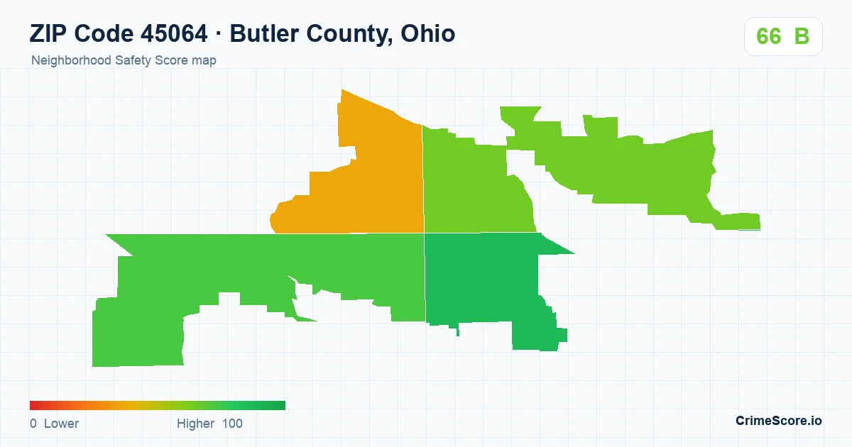 ZIP Code 45064 in Butler County, Ohio neighborhood Safety Score map