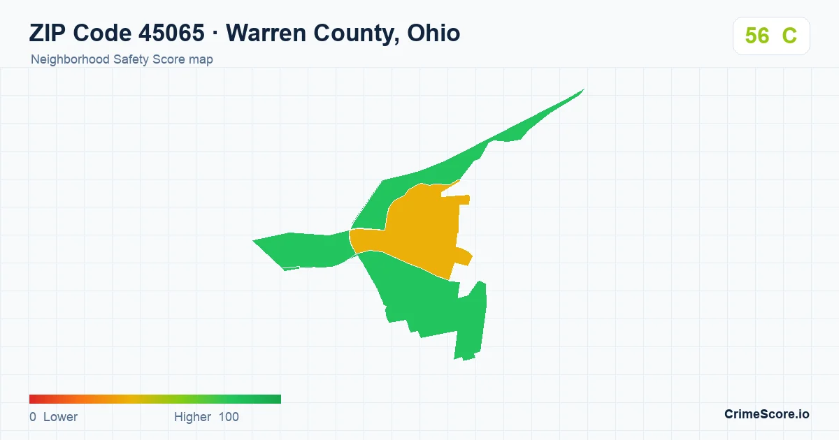 ZIP Code 45065 in Warren County, Ohio neighborhood Safety Score map