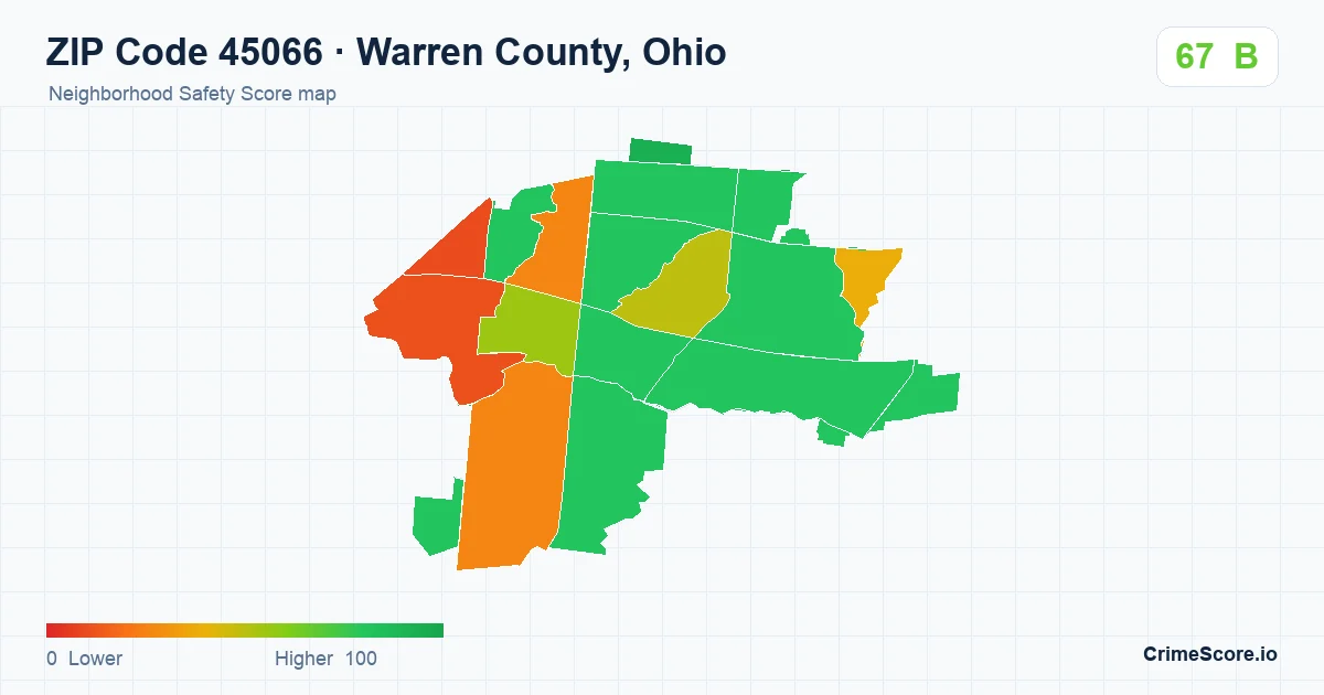 ZIP Code 45066 in Warren County, Ohio neighborhood Safety Score map