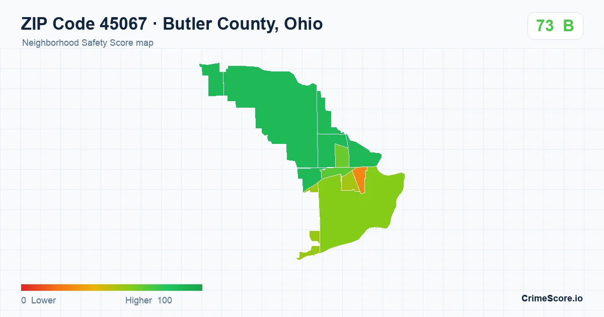 ZIP Code 45067 in Butler County, Ohio neighborhood Safety Score map