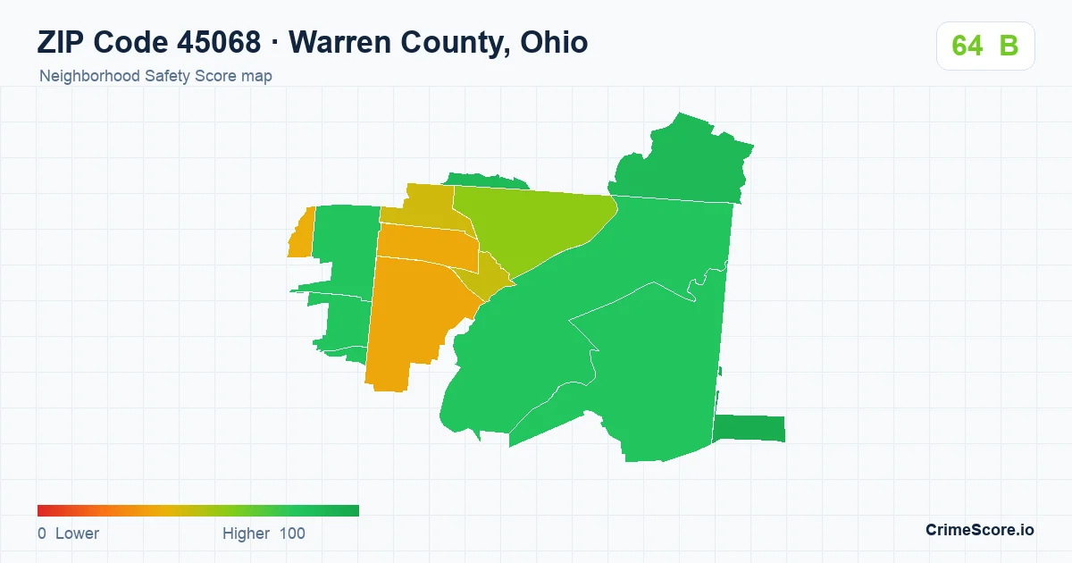 ZIP Code 45068 in Warren County, Ohio neighborhood Safety Score map