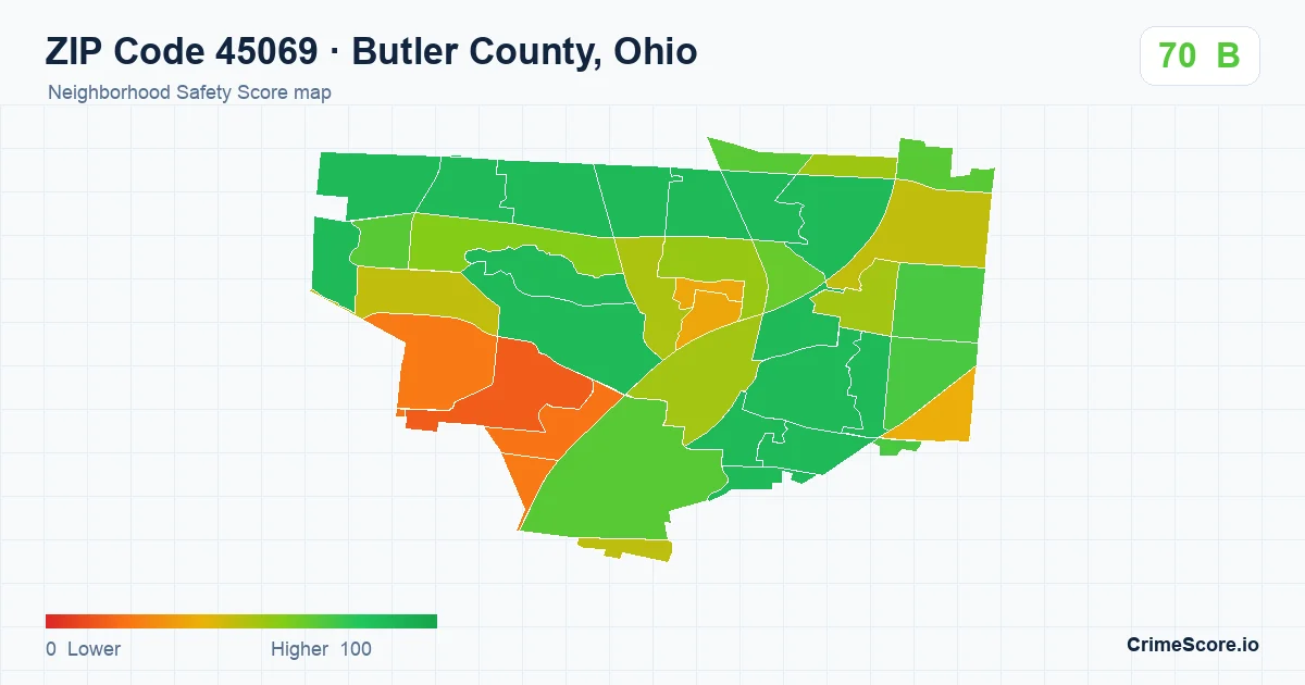 ZIP Code 45069 in Butler County, Ohio neighborhood Safety Score map