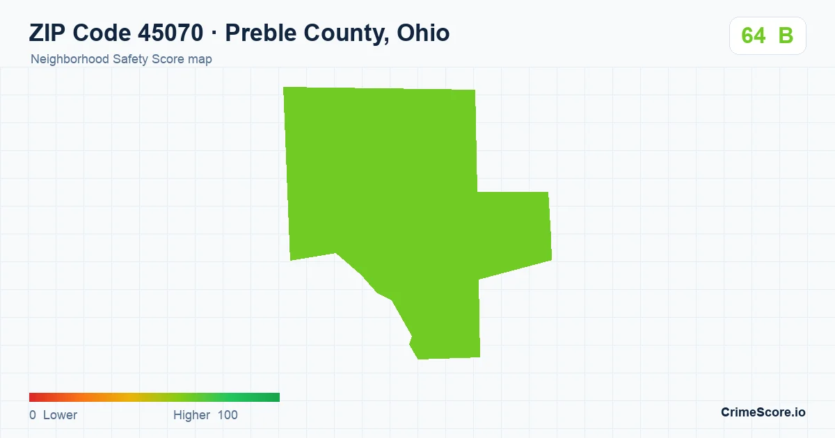ZIP Code 45070 in Preble County, Ohio neighborhood Safety Score map