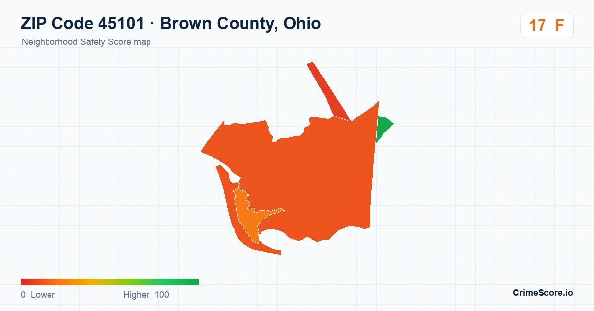 ZIP Code 45101 in Brown County, Ohio neighborhood Safety Score map