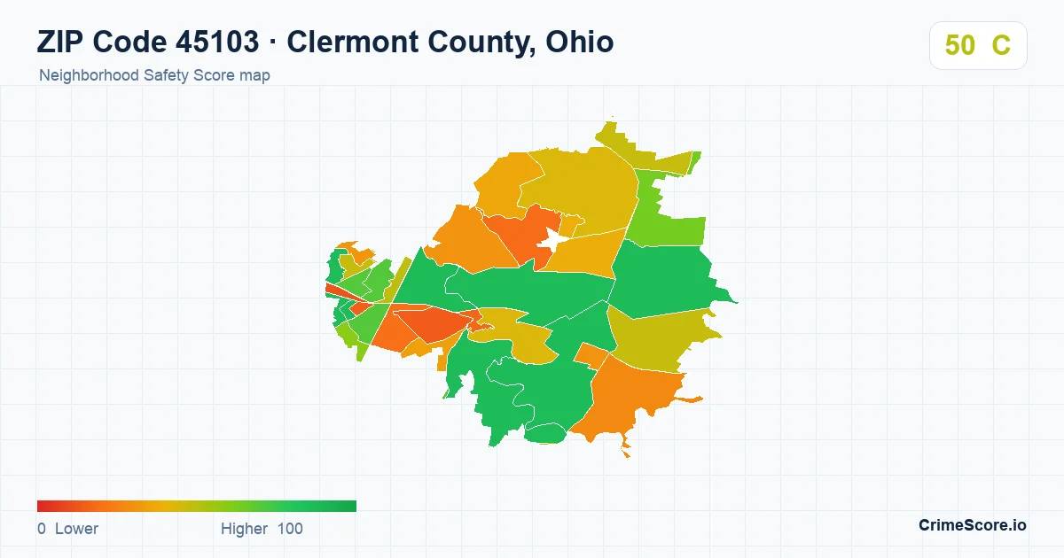 ZIP Code 45103 in Clermont County, Ohio neighborhood Safety Score map