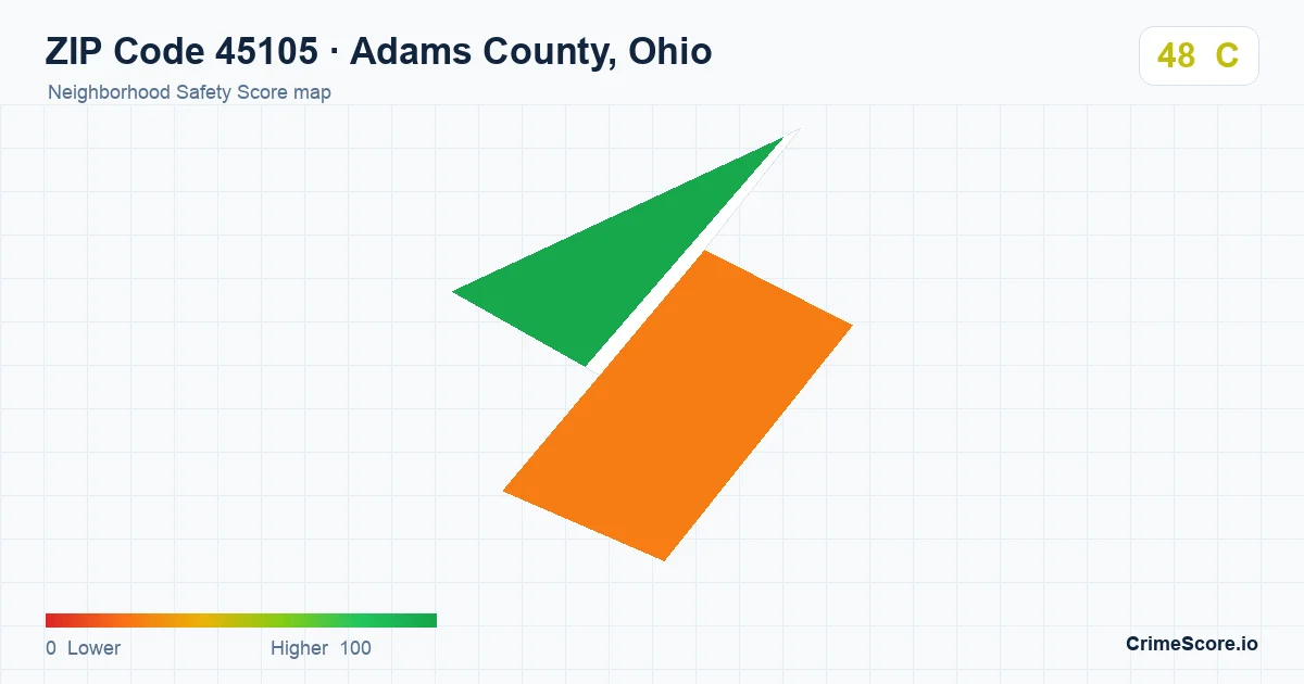 ZIP Code 45105 in Adams County, Ohio neighborhood Safety Score map