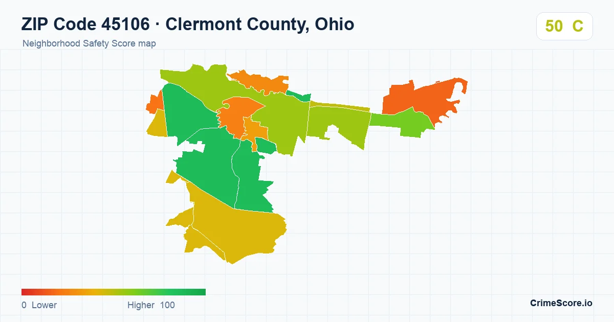 ZIP Code 45106 in Clermont County, Ohio neighborhood Safety Score map