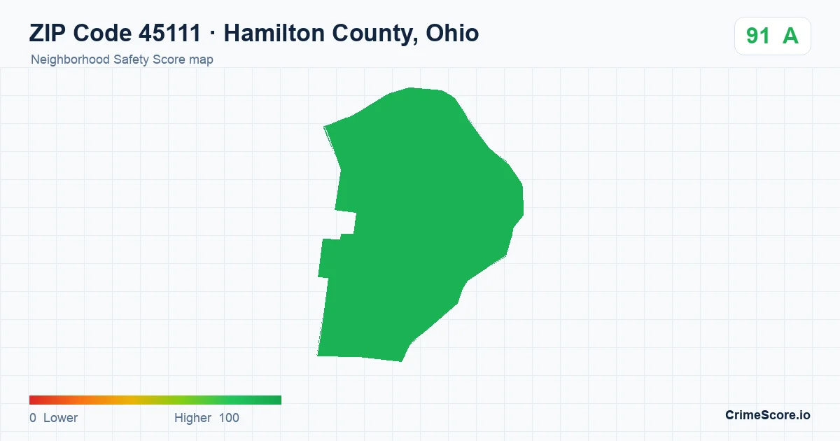 ZIP Code 45111 in Hamilton County, Ohio neighborhood Safety Score map