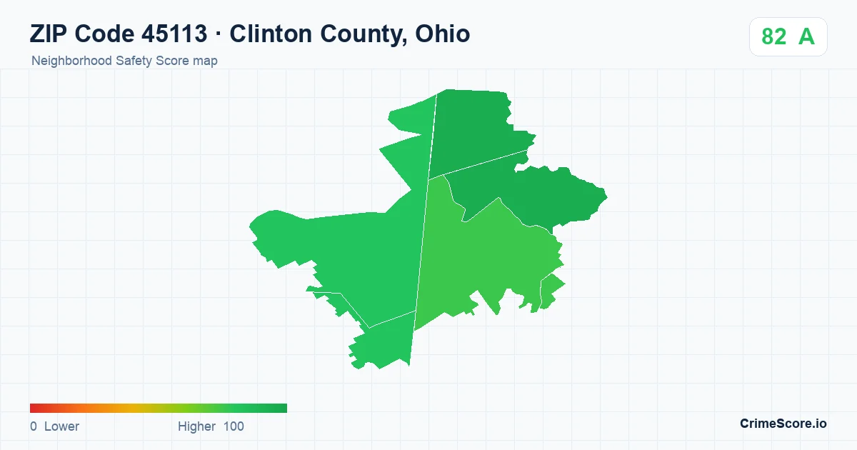 ZIP Code 45113 in Clinton County, Ohio neighborhood Safety Score map