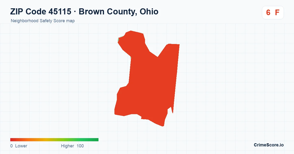 ZIP Code 45115 in Brown County, Ohio neighborhood Safety Score map