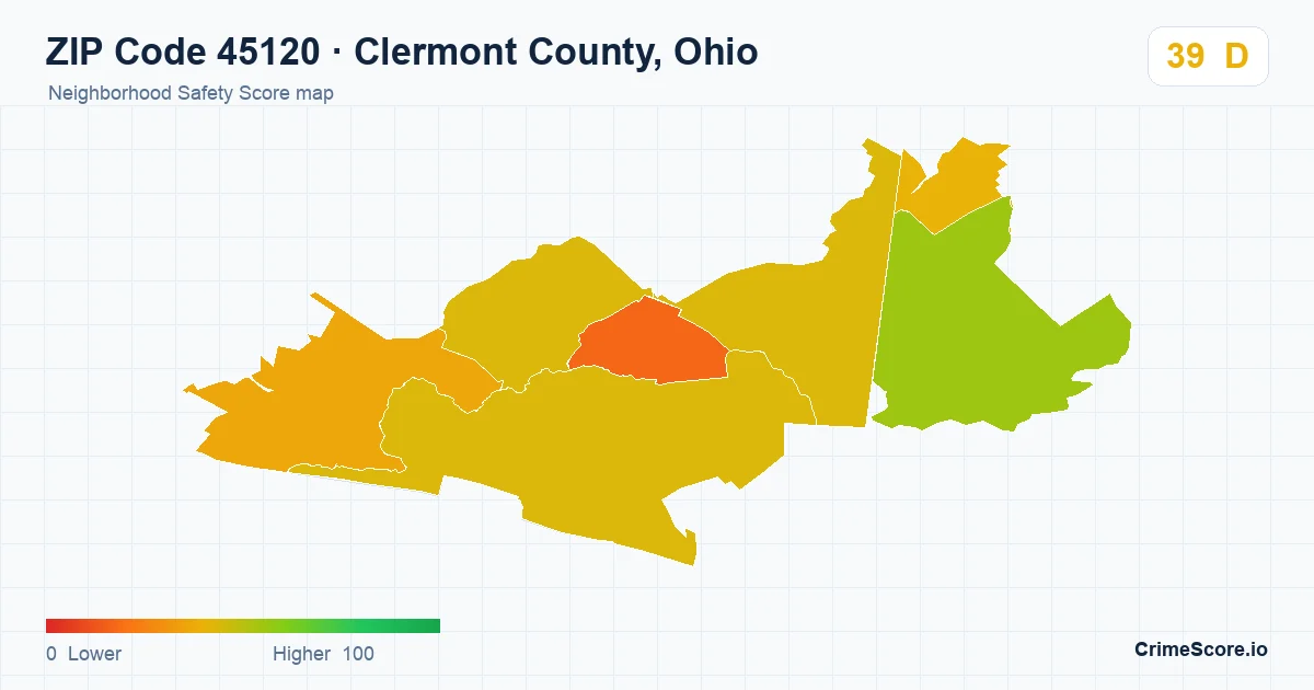 ZIP Code 45120 in Clermont County, Ohio neighborhood Safety Score map