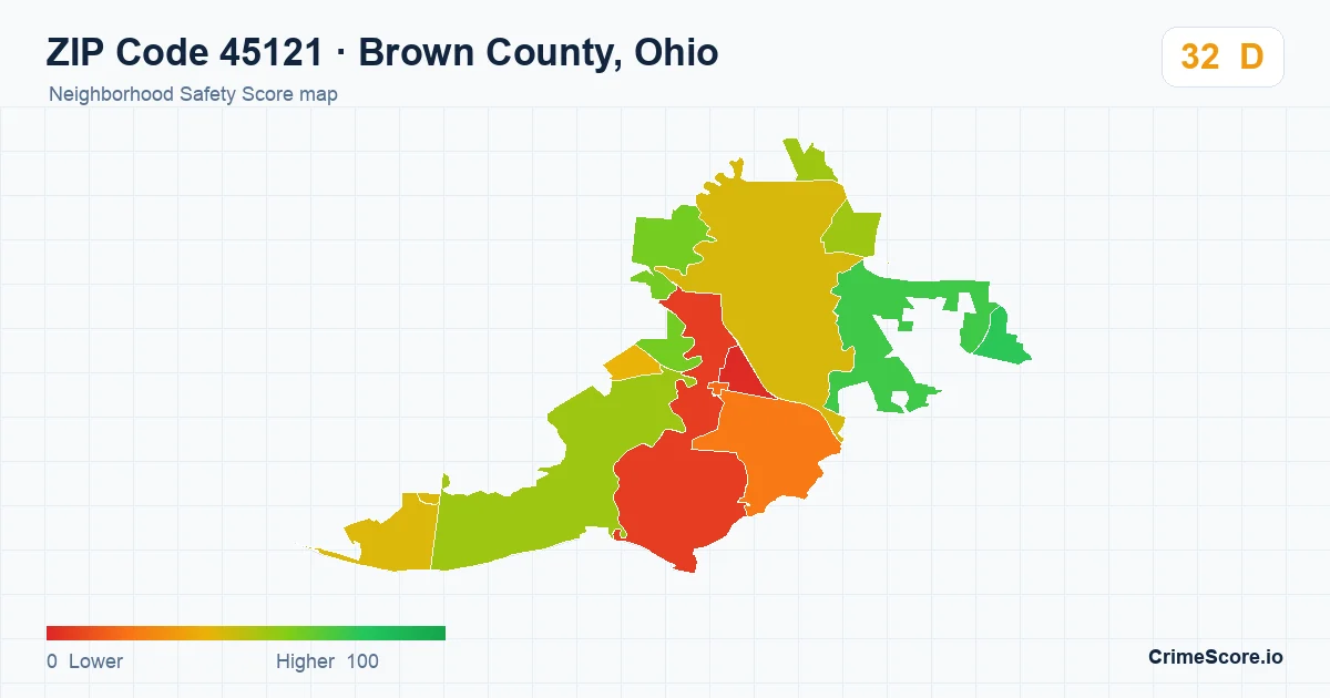 ZIP Code 45121 in Brown County, Ohio neighborhood Safety Score map