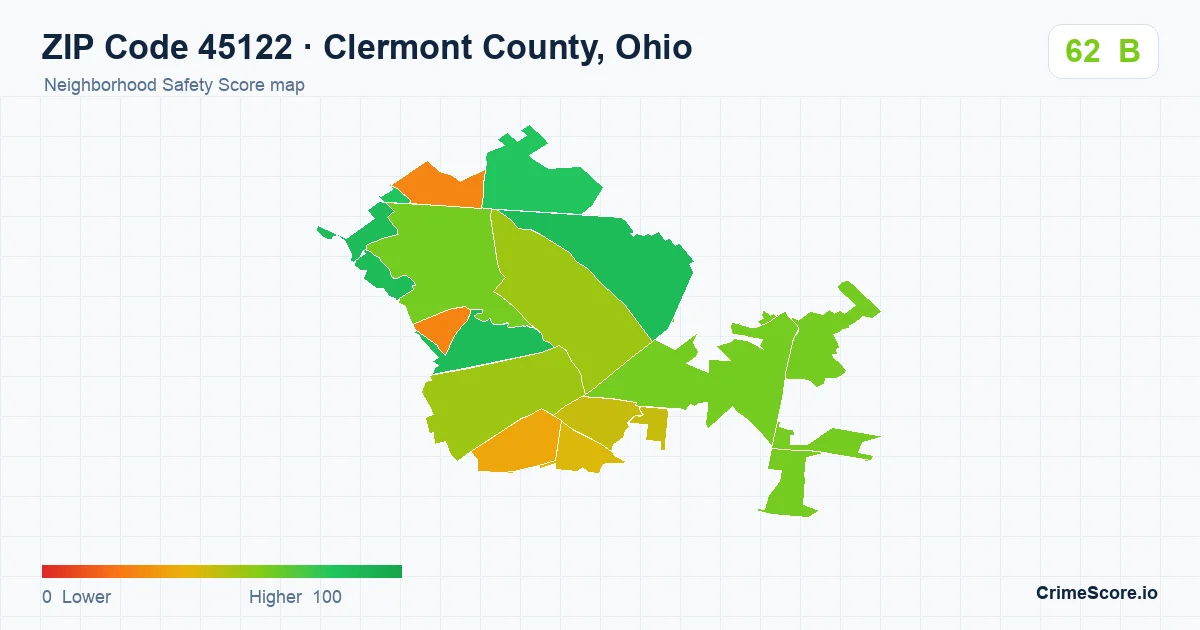 ZIP Code 45122 in Clermont County, Ohio neighborhood Safety Score map