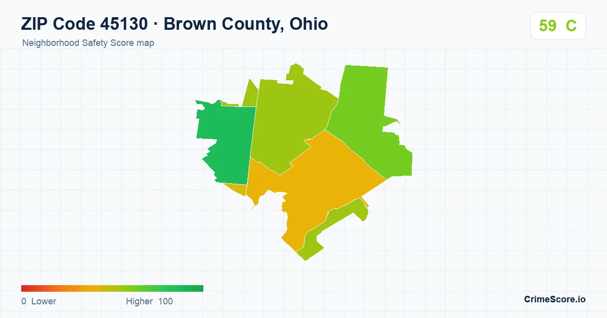 ZIP Code 45130 in Brown County, Ohio neighborhood Safety Score map