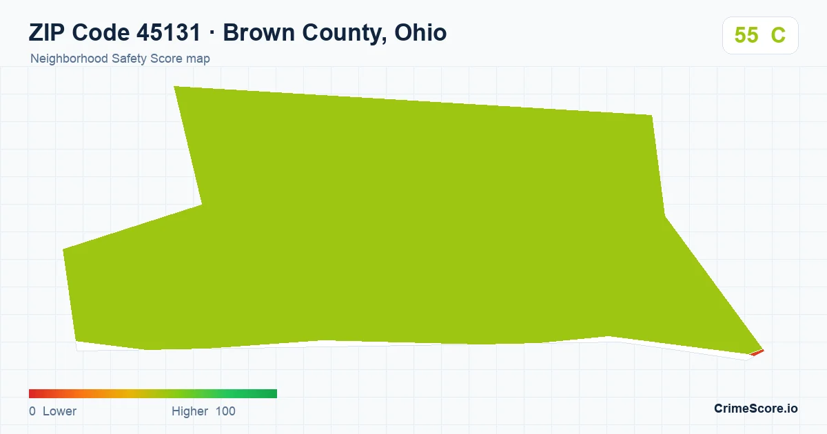 ZIP Code 45131 in Brown County, Ohio neighborhood Safety Score map
