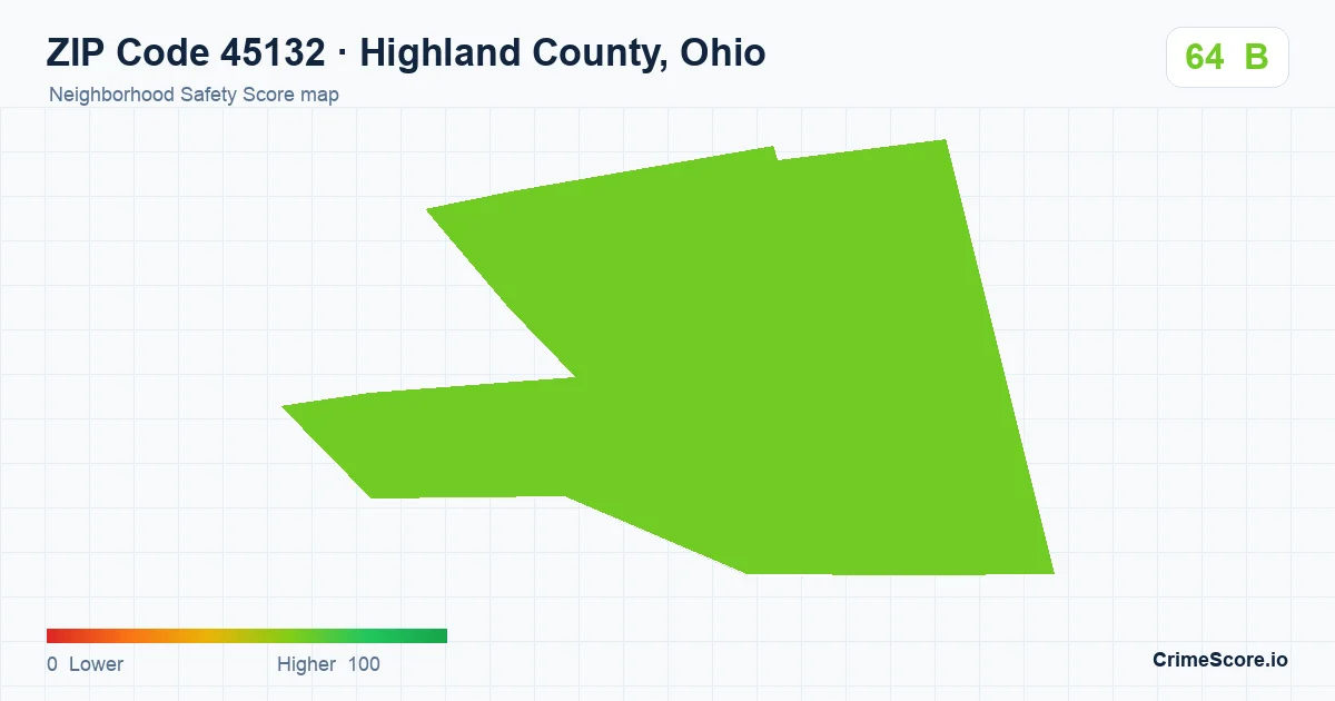 ZIP Code 45132 in Highland County, Ohio neighborhood Safety Score map