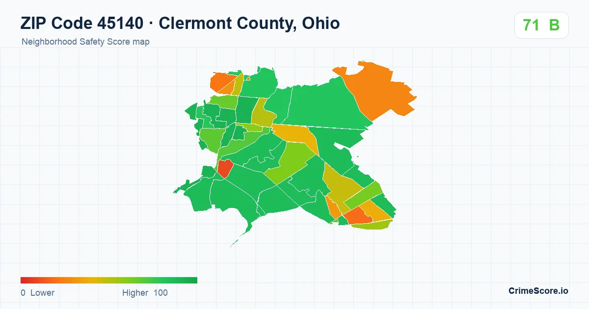 ZIP Code 45140 in Clermont County, Ohio neighborhood Safety Score map