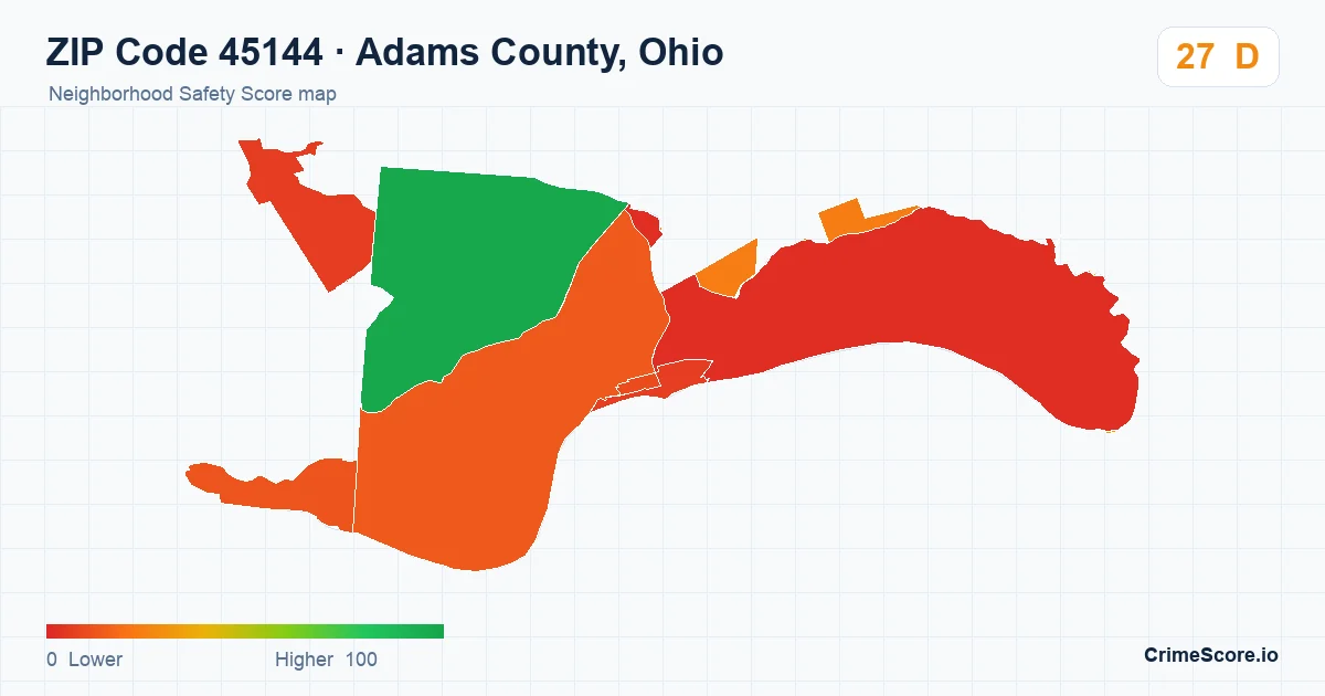 ZIP Code 45144 in Adams County, Ohio neighborhood Safety Score map