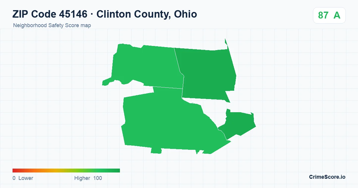 ZIP Code 45146 in Clinton County, Ohio neighborhood Safety Score map