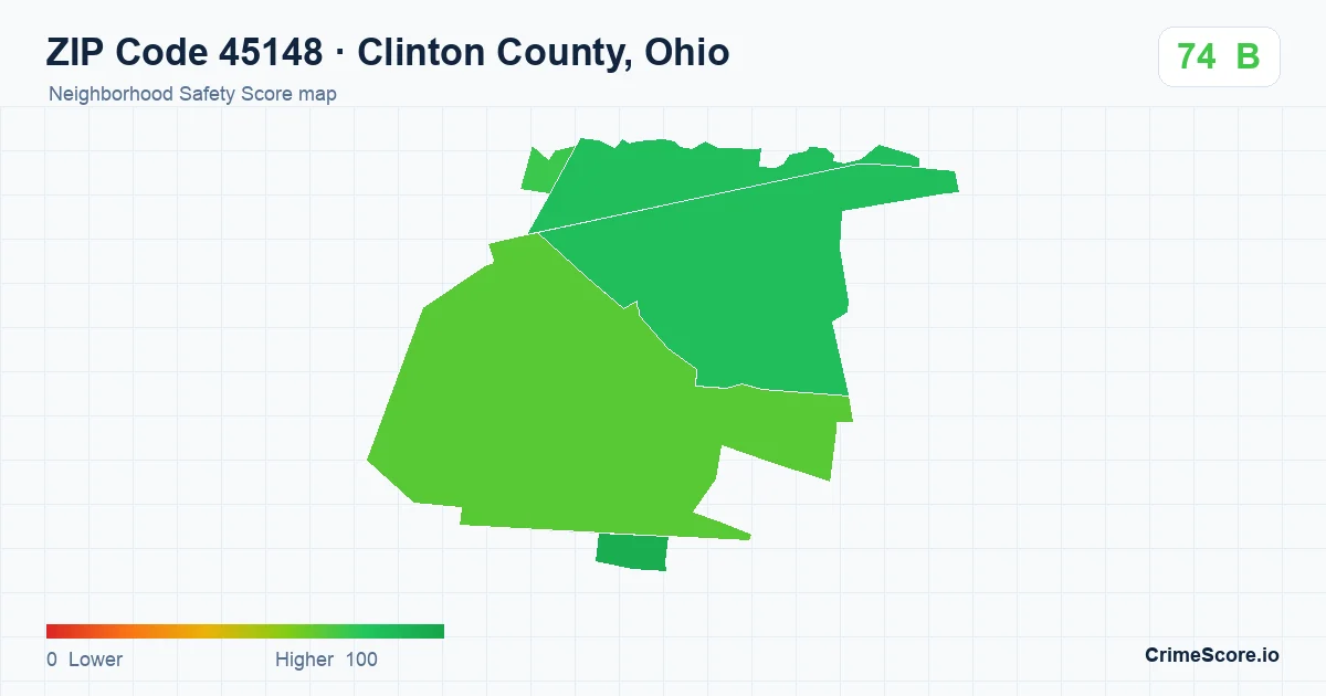 ZIP Code 45148 in Clinton County, Ohio neighborhood Safety Score map