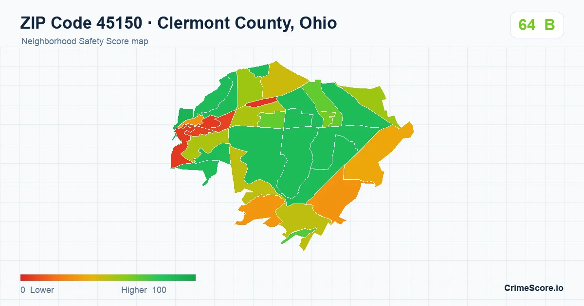 ZIP Code 45150 in Clermont County, Ohio neighborhood Safety Score map