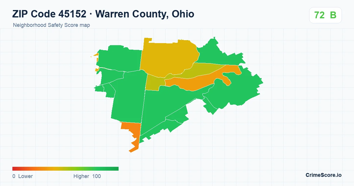 ZIP Code 45152 in Warren County, Ohio neighborhood Safety Score map