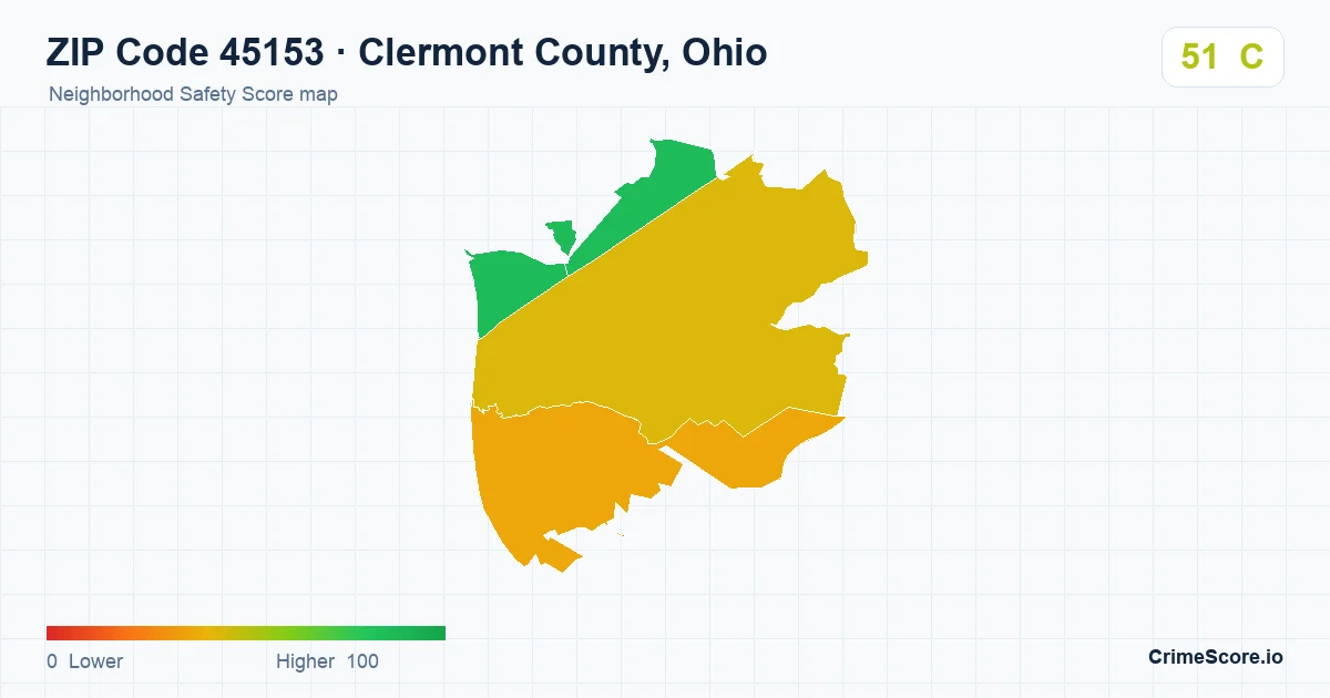 ZIP Code 45153 in Clermont County, Ohio neighborhood Safety Score map
