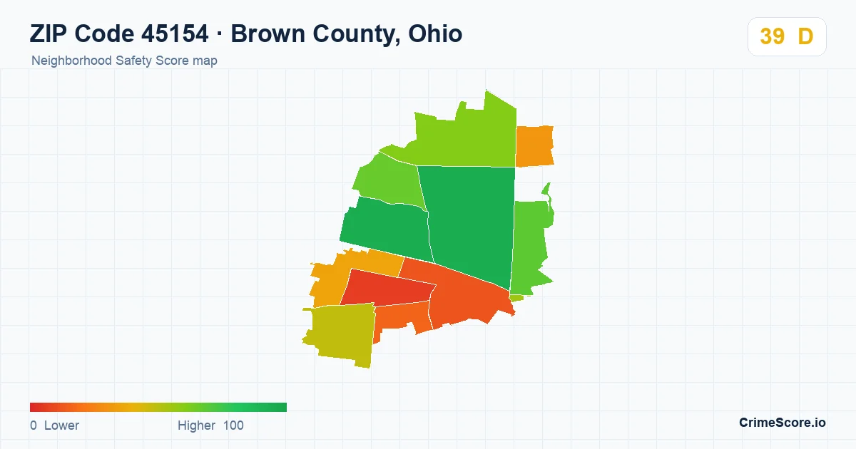 ZIP Code 45154 in Brown County, Ohio neighborhood Safety Score map