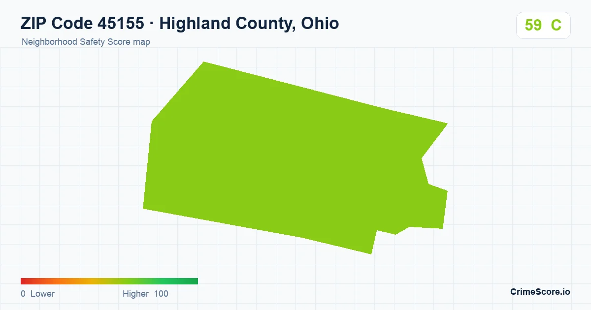 ZIP Code 45155 in Highland County, Ohio neighborhood Safety Score map