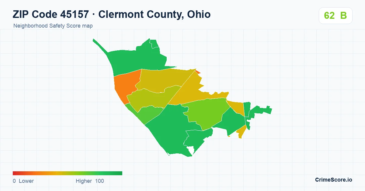 ZIP Code 45157 in Clermont County, Ohio neighborhood Safety Score map