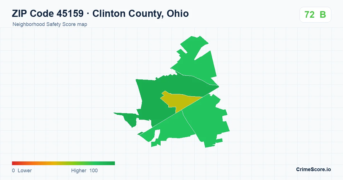 ZIP Code 45159 in Clinton County, Ohio neighborhood Safety Score map