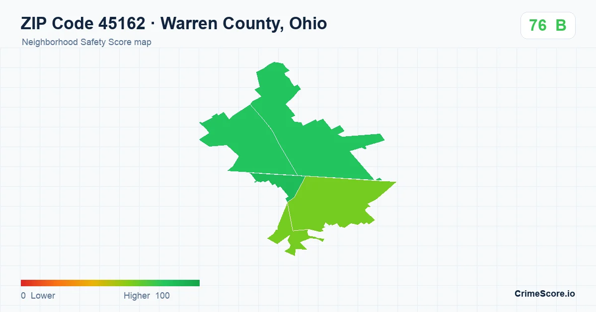 ZIP Code 45162 in Warren County, Ohio neighborhood Safety Score map